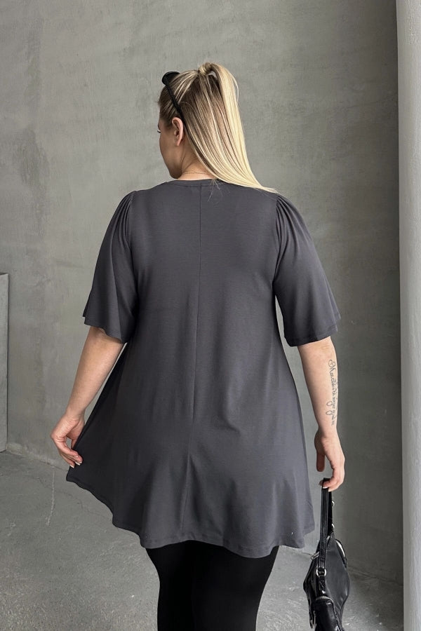 Büyük Beden V Yaka Desensiz Asimetrik Kesim Likralı Bluz MDL-3 Vervegrand