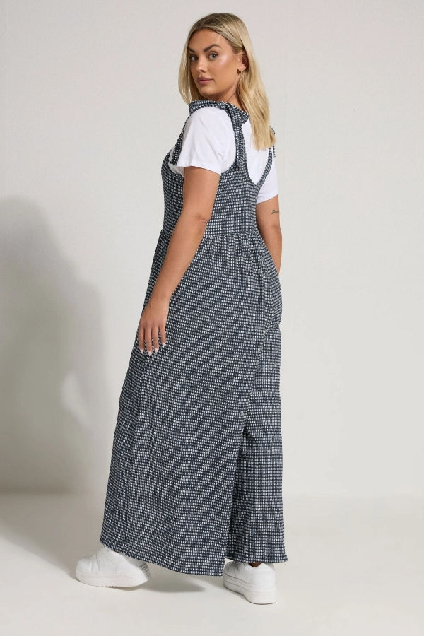 Büyük Beden Bol Paça Askıları Bağlamalı Kare Desenli Maxi Tulum 160362 Vervegrand