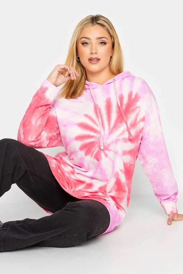 Büyük Beden Batik Desen Uzun Kollu Kapüşonlu Sweatshirt 301590 Vervegrand