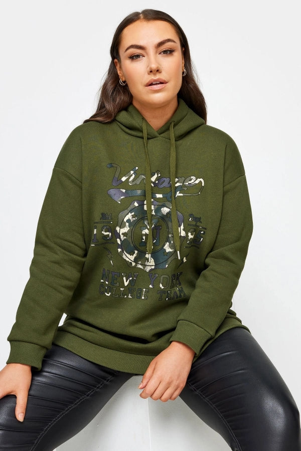 Büyük Beden Uzun Kollu Kapüşonlu Önü Yazı Baskılı Sweatshirt 302834 Vervegrand