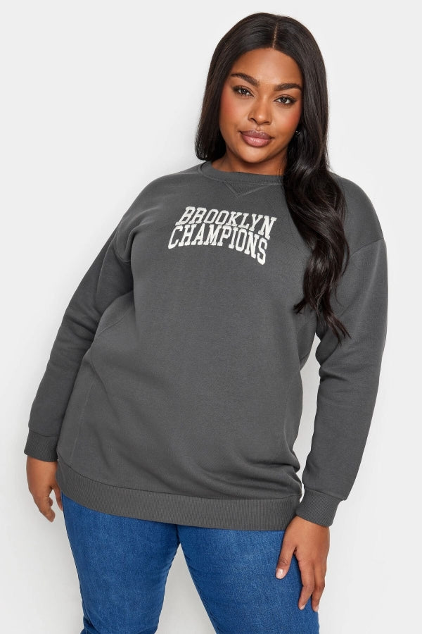 Büyük Beden Bisiklet Yaka Uzun Kollu Önü Baskılı Sweatshirt 302841 Vervegrand