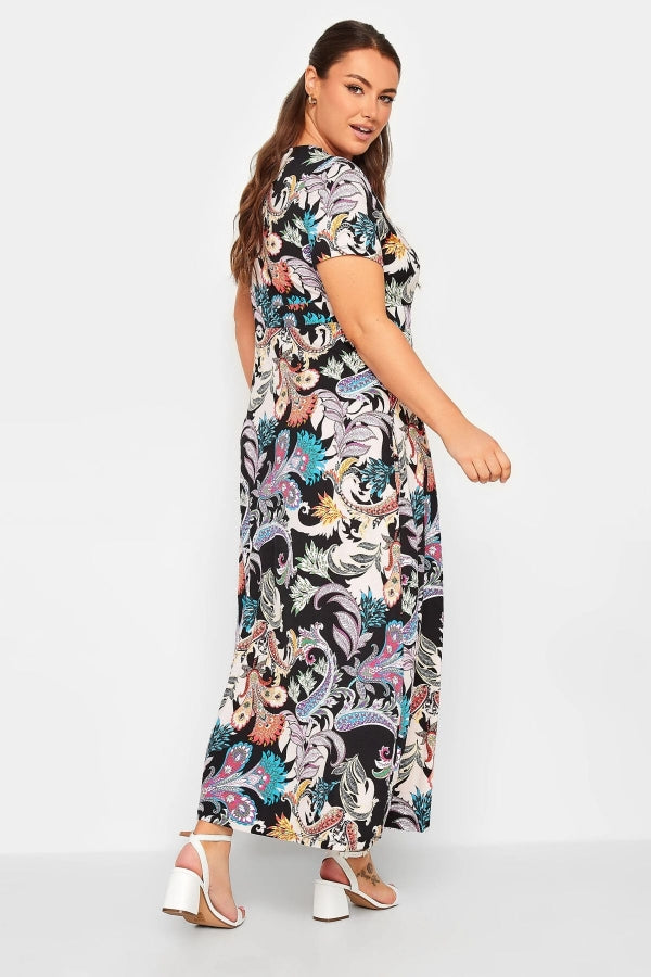 Büyük Beden V Yaka Kısa Kollu Likralı Anvelop Elbise 302224 Vervegrand