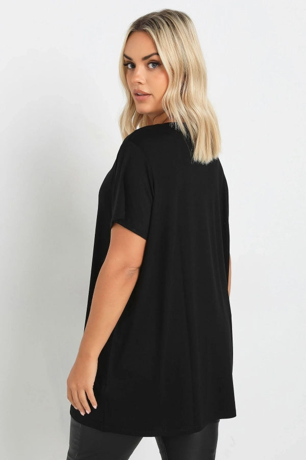 Büyük Beden Desen ve Taş Kalp İşlemeli Kısa Kollu T-Shirt 322118 Vervegrand