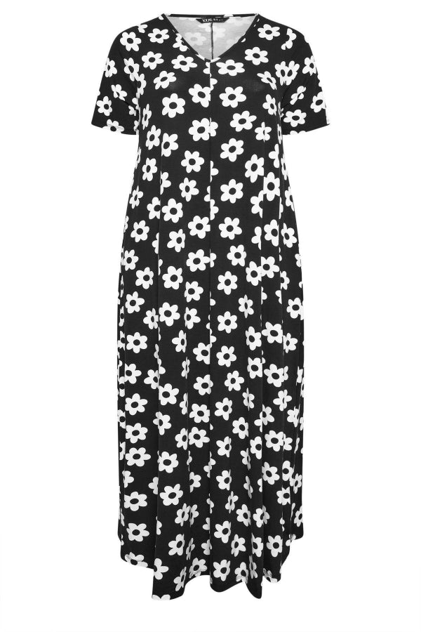 Büyük Beden V Yaka Kısa Kollu Cepli Uzun Elbise 137862 Vervegrand