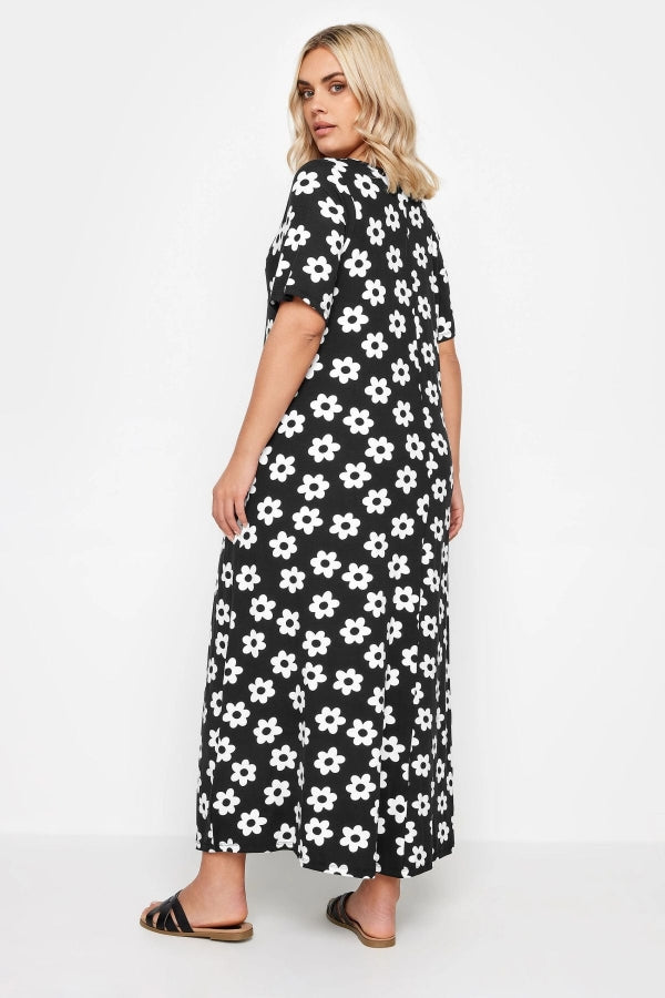 Büyük Beden V Yaka Kısa Kollu Cepli Uzun Elbise 137862 Vervegrand