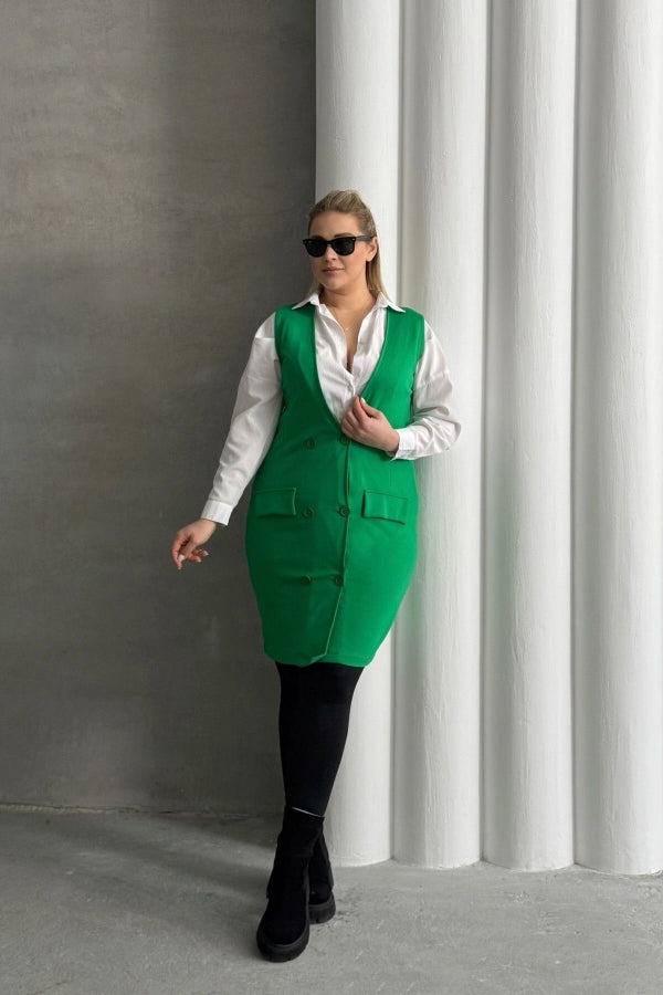 Büyük Beden Sıfır Kol Önü Düğmeli Cep Görünümlü Hırka 300860 Vervegrand