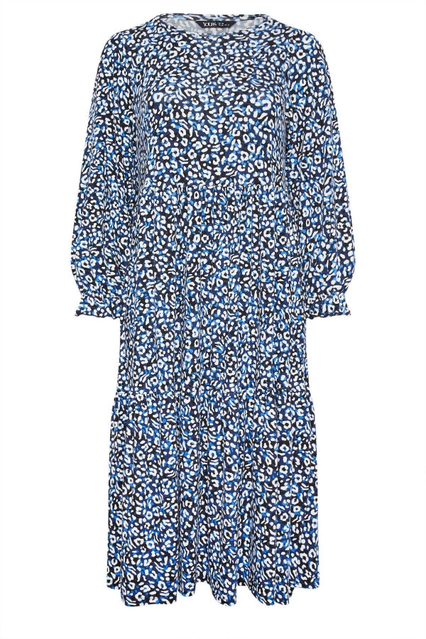 Büyük Beden Bisiklet Yaka Kolları Fırfırlı Leopar Desenli Elbise 137782 Vervegrand