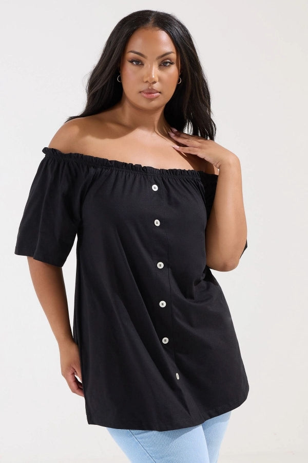 Büyük Beden Düşük Omuz Düğme Detaylı Straplez Bluz 322704 Vervegrand