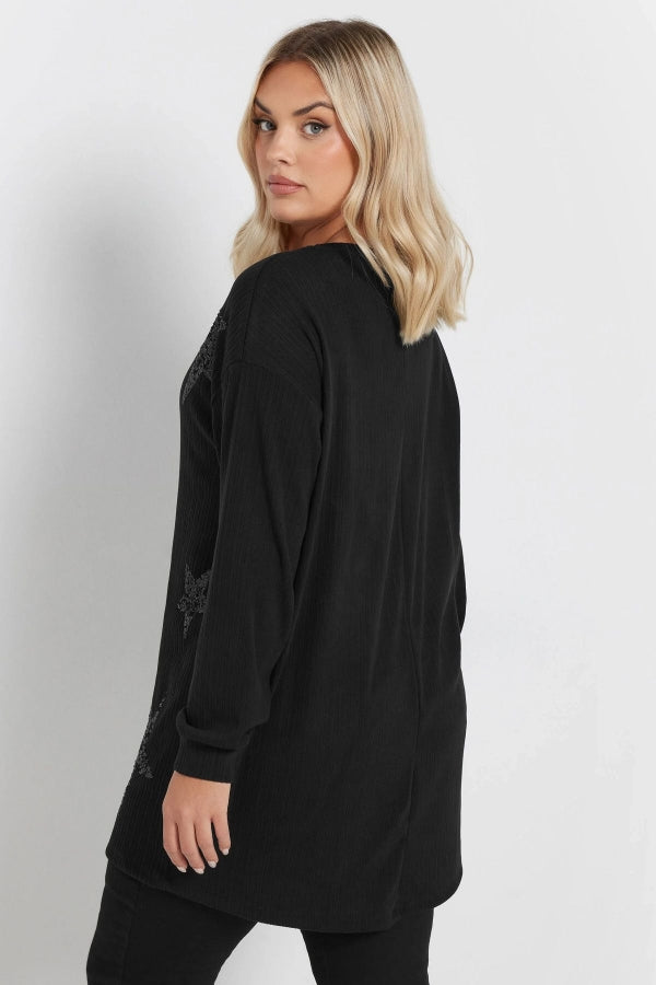 Vervegrand büyük beden payetli sweatshirt yaka ve kol detayı