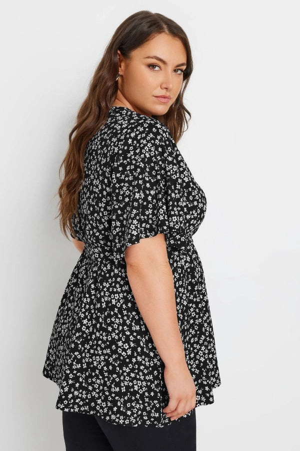 Büyük Beden V Yaka Bağlama Detaylı Desenli Kruvaze Bluz 321936 Vervegrand