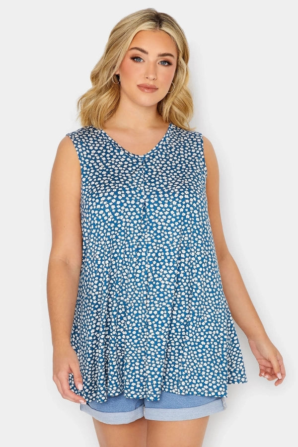 Büyük Beden Kolsuz V Yaka Desenli Likralı Bluz 302066 Vervegrand