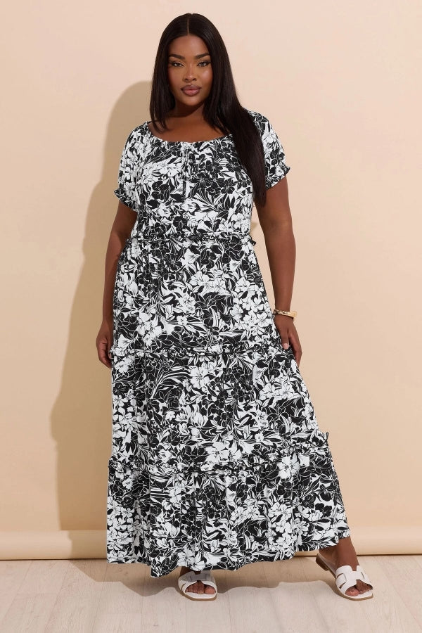 Büyük Beden Yakası Büzgülü Beli Lastikli Uzun Elbise 270238 Vervegrand