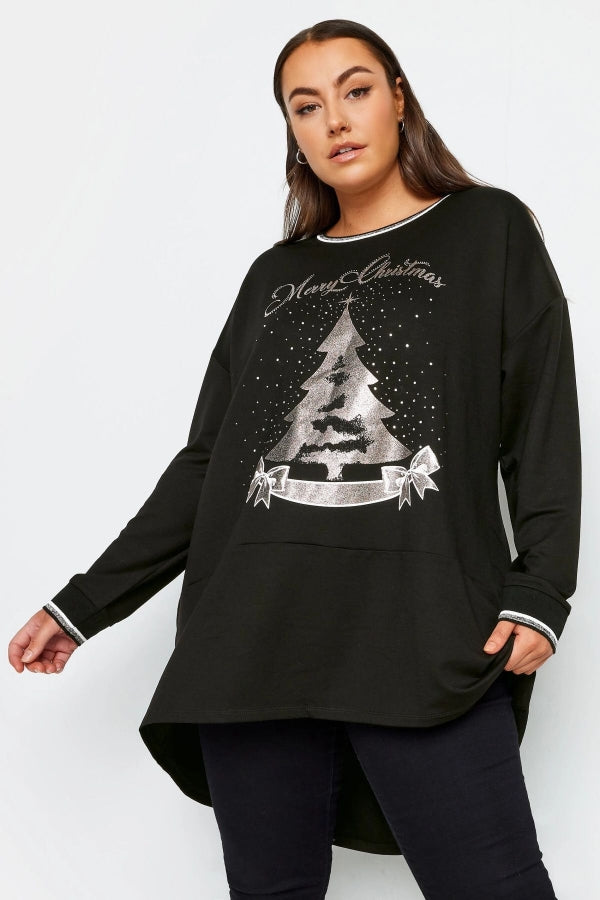 Büyük Beden Bisiklet Yaka Arkası Uzun Yılbaşı Temalı Sweatshirt 302912 Vervegrand