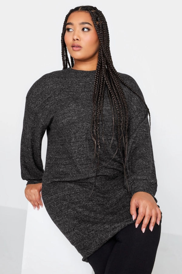 Büyük Beden Bisiklet Yaka Uzun Kollu Yumuşak Dokulu Elbise 302614 Vervegrand