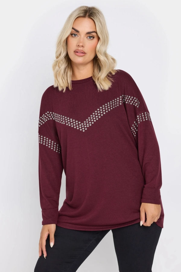 Büyük Beden Bisiklet Yaka Uzun Kollu Pul İşlemeli Bluz 322184 Vervegrand
