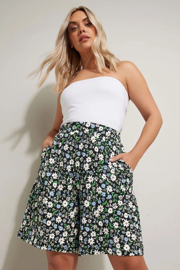 Büyük Beden Beli Lastikli Desenli Bol Kesim Likralı Cepli Şort 145288 Vervegrand