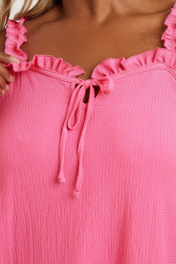 Büyük Beden Geniş Yaka Fırfır Askılı Kol Önü Bağlamalı Bluz 322689 Vervegrand