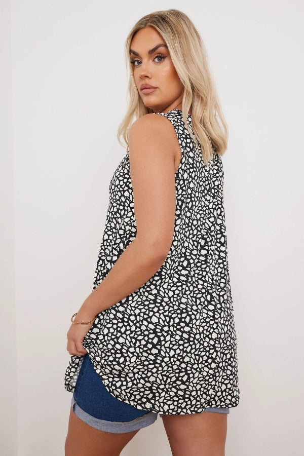 Büyük Beden V Yaka Sıfır Kol Eteği Bollaşan Desenli Bluz 304029 Vervegrand