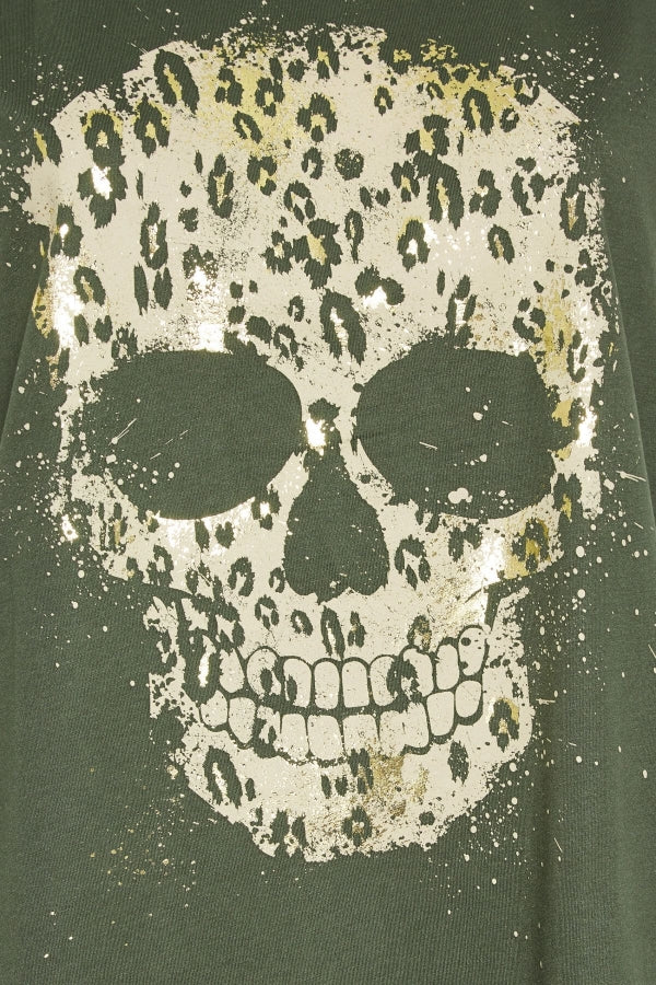 Büyük Beden Kol Detaylı Kuru Kafa Baskılı Bisiklet Yaka T-shirt 321124 Vervegrand