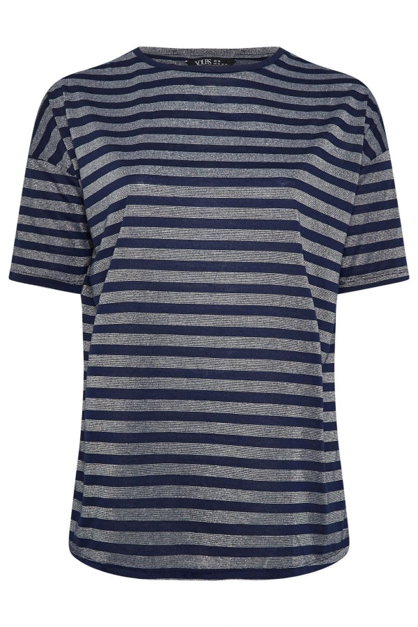 Büyük Beden Bisiklet Yaka Kısa Kollu Çizgili Yanları Yırtmaçlı T-shirt 303611 Vervegrand