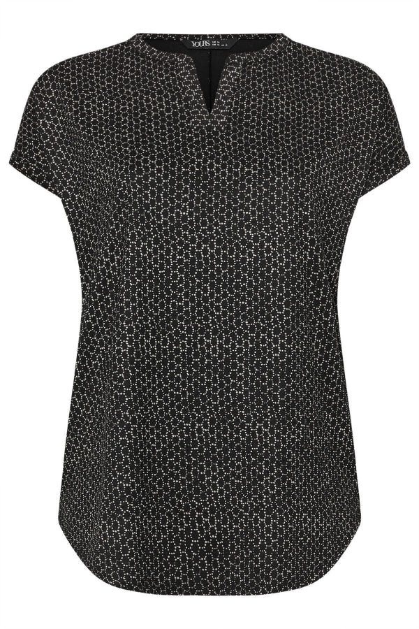 Büyük Beden V Yaka Kısa Kollu Desenli Bluz 303530 Vervegrand