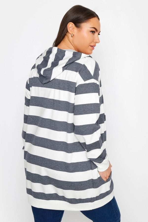 Büyük Beden Kapüşonlu Fermuarlı Çizgili Uzun Kollu Sweatshirt 302936 Vervegrand