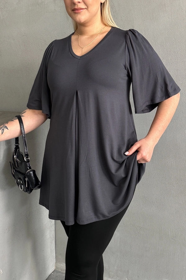 Büyük Beden V Yaka Desensiz Asimetrik Kesim Likralı Bluz MDL-3 Vervegrand