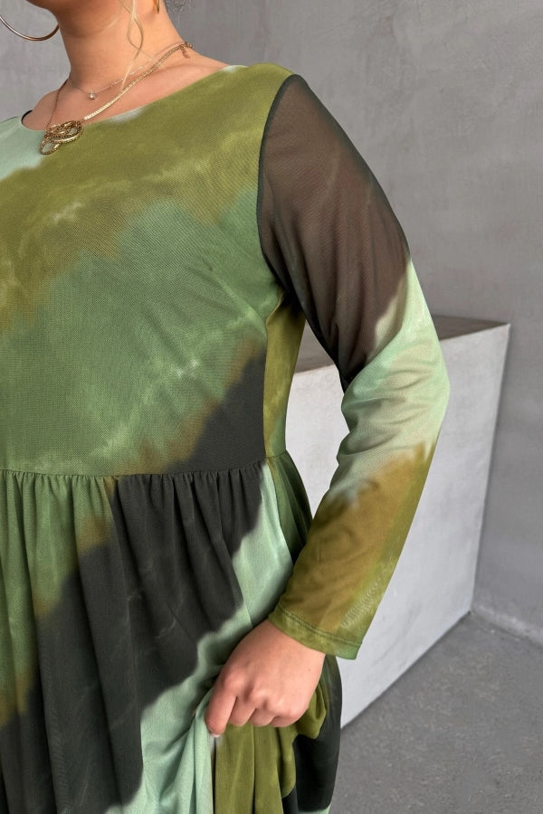 Büyük Beden Bisiklet Yaka Uzun Kollu Beli Lastikli Astarlı Elbise 615922 Vervegrand