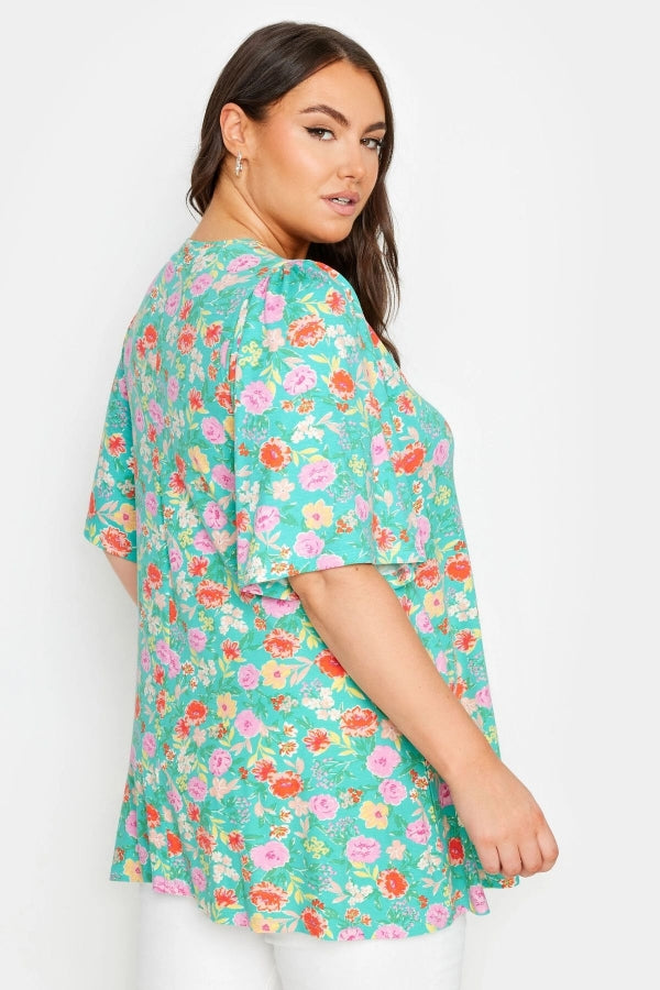 Büyük Beden V Yaka Desenli Asimetrik Kesim Likralı Bluz 321767 Vervegrand