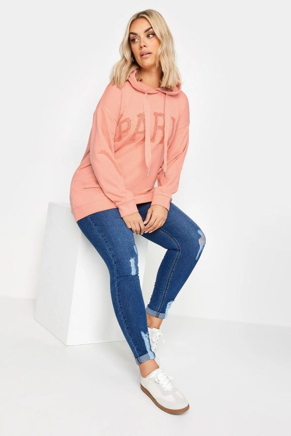 Büyük Beden Payetli Uzun Kollu Bağcıklı Kapüşonlu Sweatshirt 303234 Vervegrand