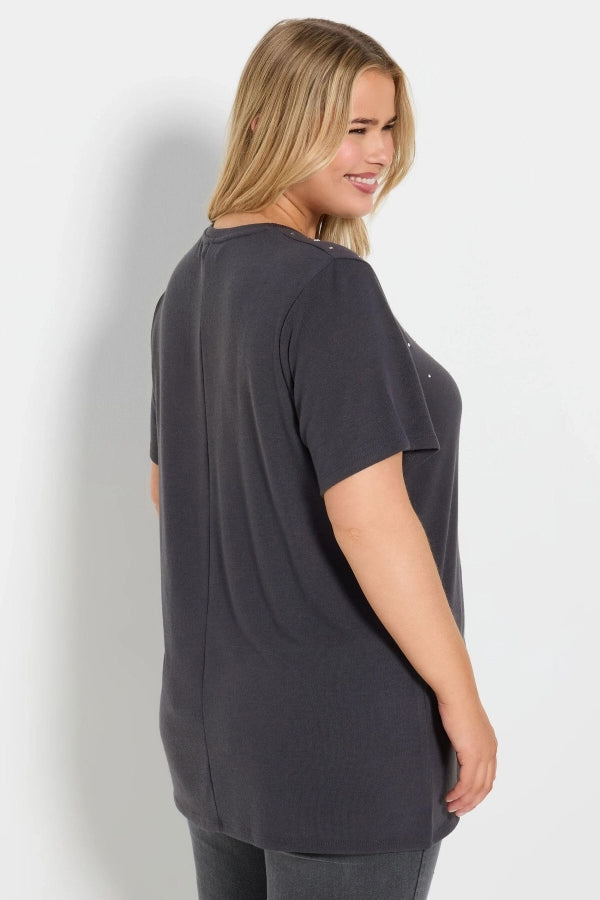Büyük Beden Bisiklet Yakası Taş İşlemeli Kısa Kollu T-shirt 322289 Vervegrand