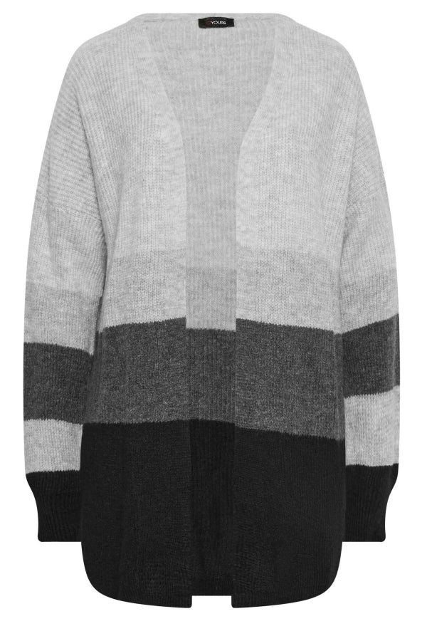 Büyük Beden Uzun Kollu Renk Bloklu Önü Kapamasız Triko Hırka 301881 Vervegrand