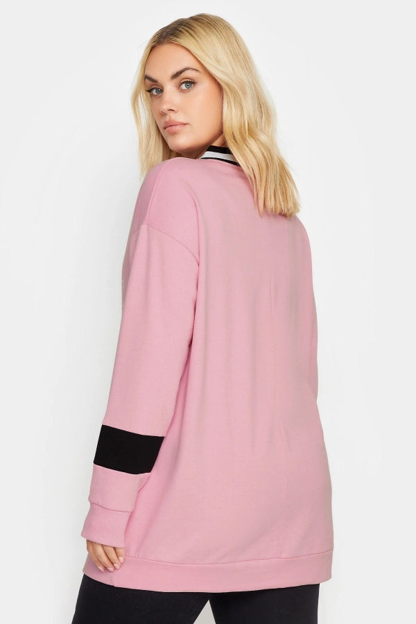 Büyük Beden Kadın Sweatshirt New York Yazılı Pembe
