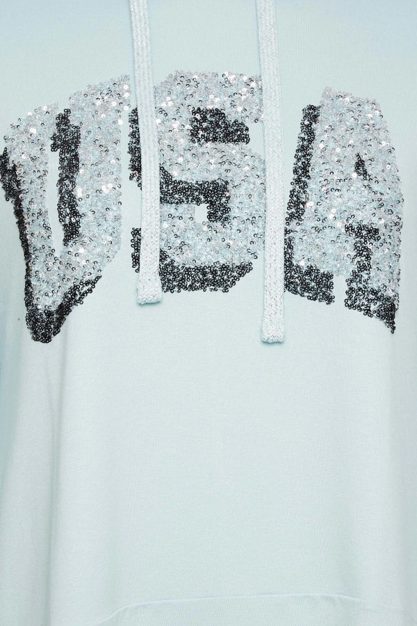 Büyük Beden Kapüşonlu Payet Detaylı Uzun Kollu Sweatshirt 301769 Vervegrand