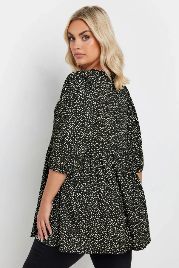 Büyük Beden V Yaka Yarım Kollu Bileği Lastikli Desenli Bluz 322213 Vervegrand