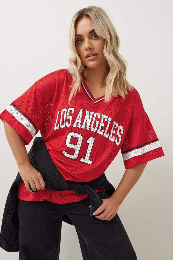 Büyük Beden V Yaka Kısa Kollu Baskılı File T-shirt 303494 Vervegrand