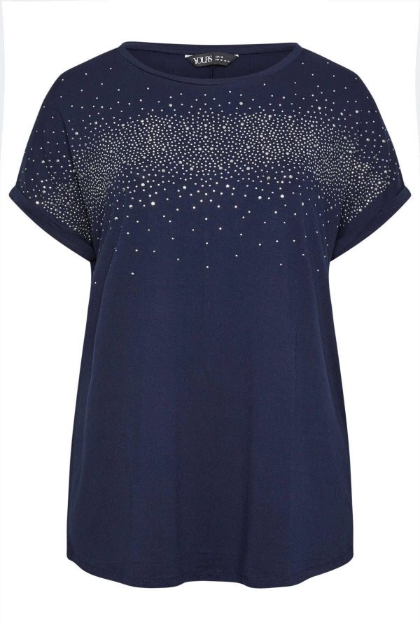 Büyük Beden Bisiklet Yaka Taş İşlemeli Kısa Kollu Bluz 321325 Vervegrand