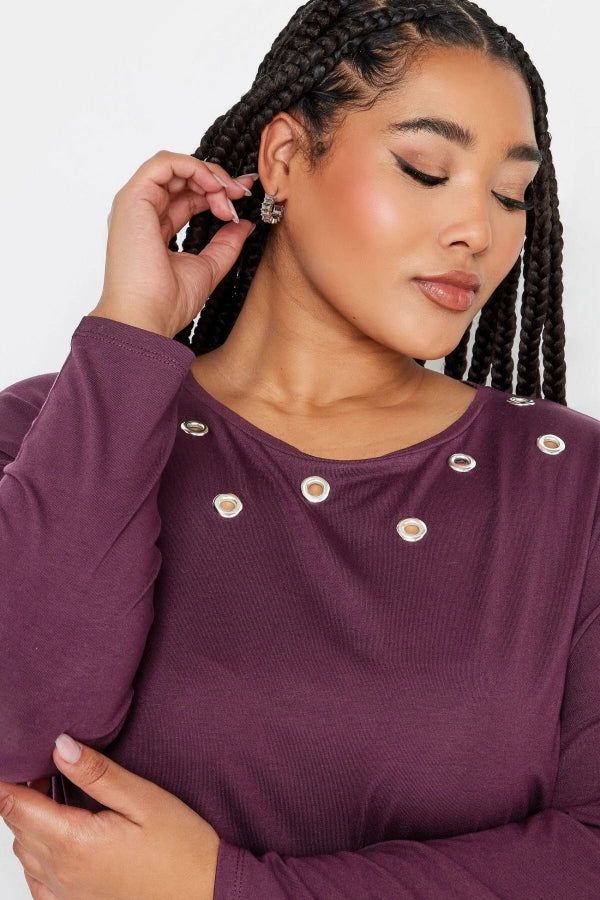 Büyük Beden Kuşgözü Detaylı Bisiklet Yaka Uzun Kollu Oversize Bluz 321291 Vervegrand