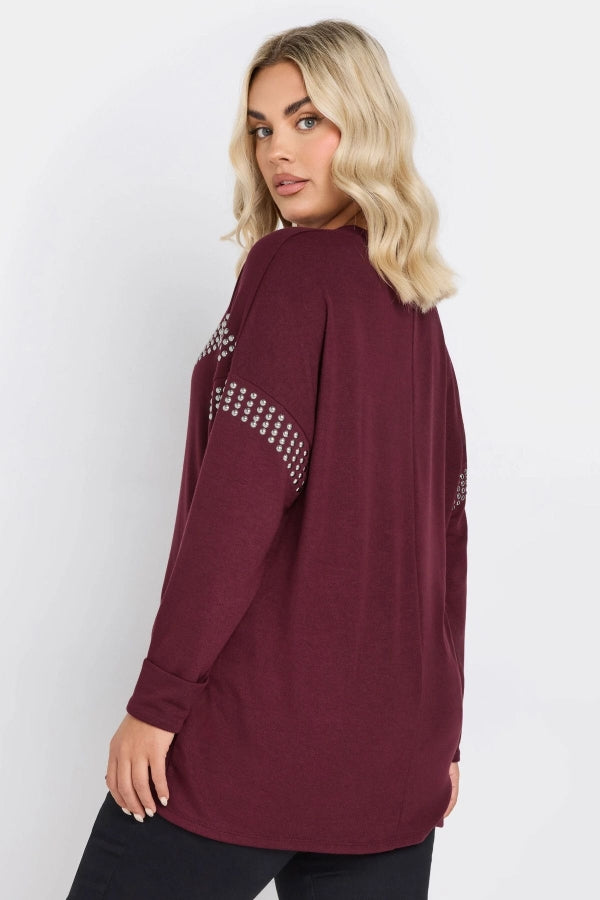 Büyük Beden Bisiklet Yaka Uzun Kollu Pul İşlemeli Bluz 322184 Vervegrand