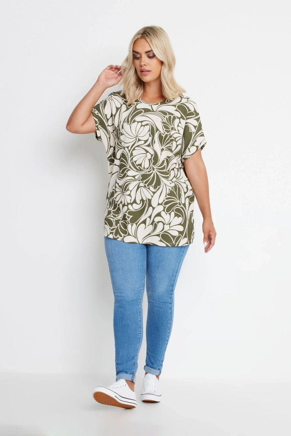 Büyük Beden Bisiklet Yaka Kısa Kollu Desenli Bluz 321994 Vervegrand
