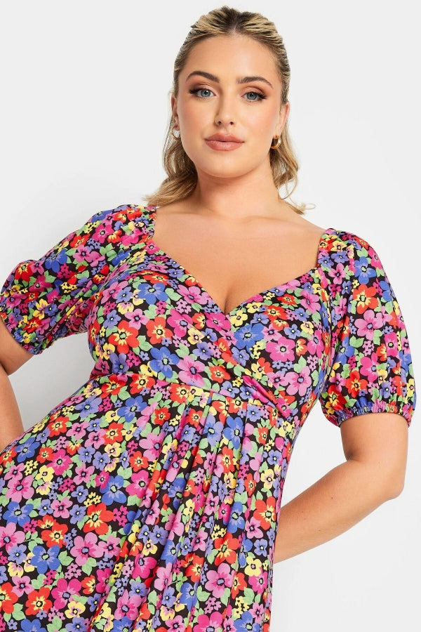 Büyük Beden Desenli Prenses Yaka Yarım Kol Elbise 215920 Vervegrand