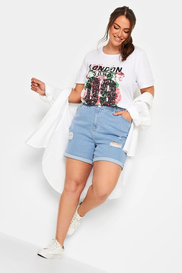 Büyük Beden Yazı Baskılı Yarım Kollu Bisiklet Yaka T-shirt 302022 Vervegrand