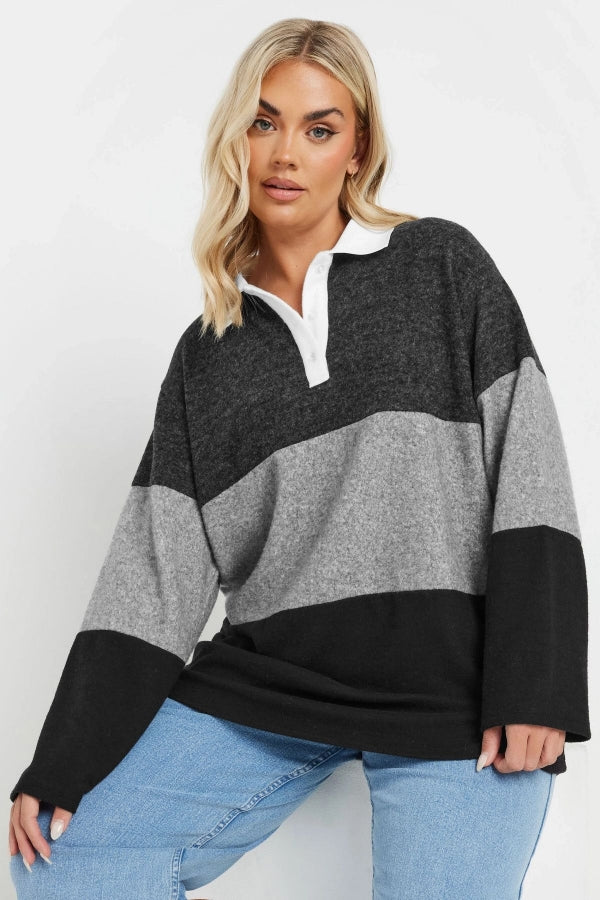 Büyük Beden Gömlek Yaka Uzun Kollu Yumuşak Dokulu Kazak 285045 Vervegrand