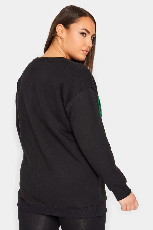 Büyük Beden Bisiklet Yaka Uzun Kollu Baskılı Sweatshirt 302685 Vervegrand