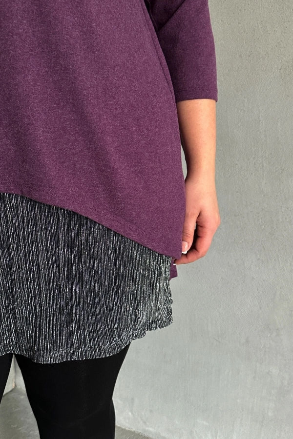 Büyük Beden Eteği Tül Detaylı Uzun Kollu İnce Bluz 84-106 Vervegrand