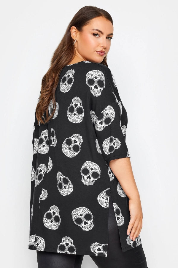 Büyük Beden Bisiklet Yaka Kuru Kafa Baskılı Yarım Kollu T-shirt 321252 Vervegrand