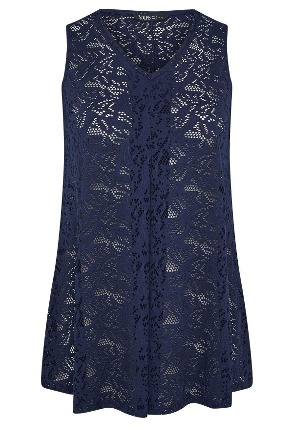 Büyük Beden V Yaka Kolsuz Astarsız Dantel T-shirt 304100 Vervegrand