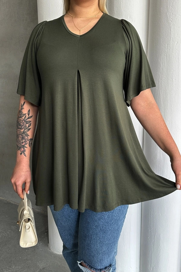 Büyük Beden V Yaka Desensiz Asimetrik Kesim Likralı Bluz MDL-4 Vervegrand