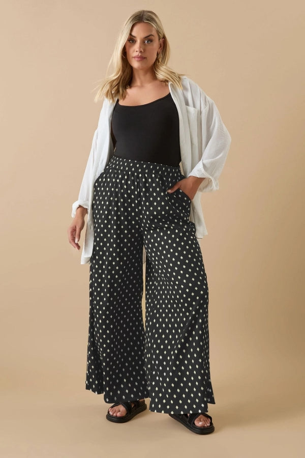 Büyük Beden Beli Lastikli Bol Paça Desenli Cepli Pantolon 303710 Vervegrand