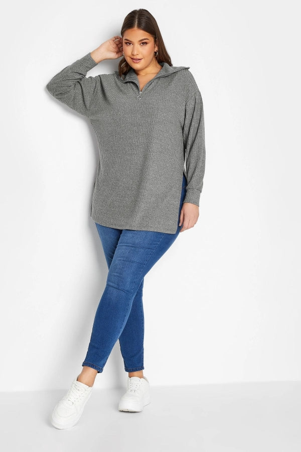 Büyük Beden Polo Yaka Fermuarlı Uzun Kollu Kazak 301744 Vervegrand